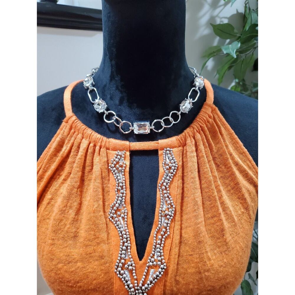 International Concepts Orange 100% Linen Round Neck Sleeveless Top Blouse Small - Picture 12 of 12